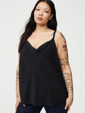 Women's Black Cowl Neck Camisole with Adjustable Straps